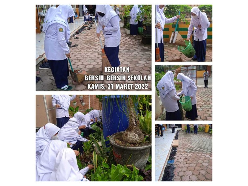 Kegiatan Bersih-bersih sekolah dalam rangka menyambut bulan Ramadhan 1443 H